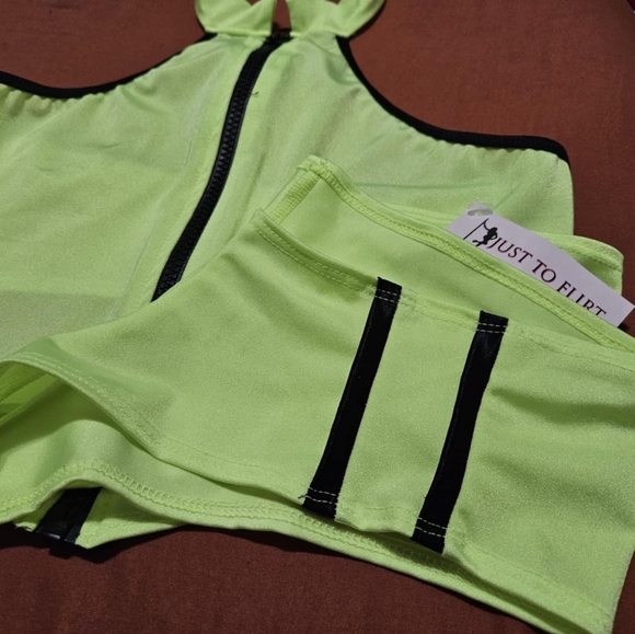JUST TO FLIRT HIGHLIGHTER YELLOW DANCE WEAR SET - Picture 4 of 13